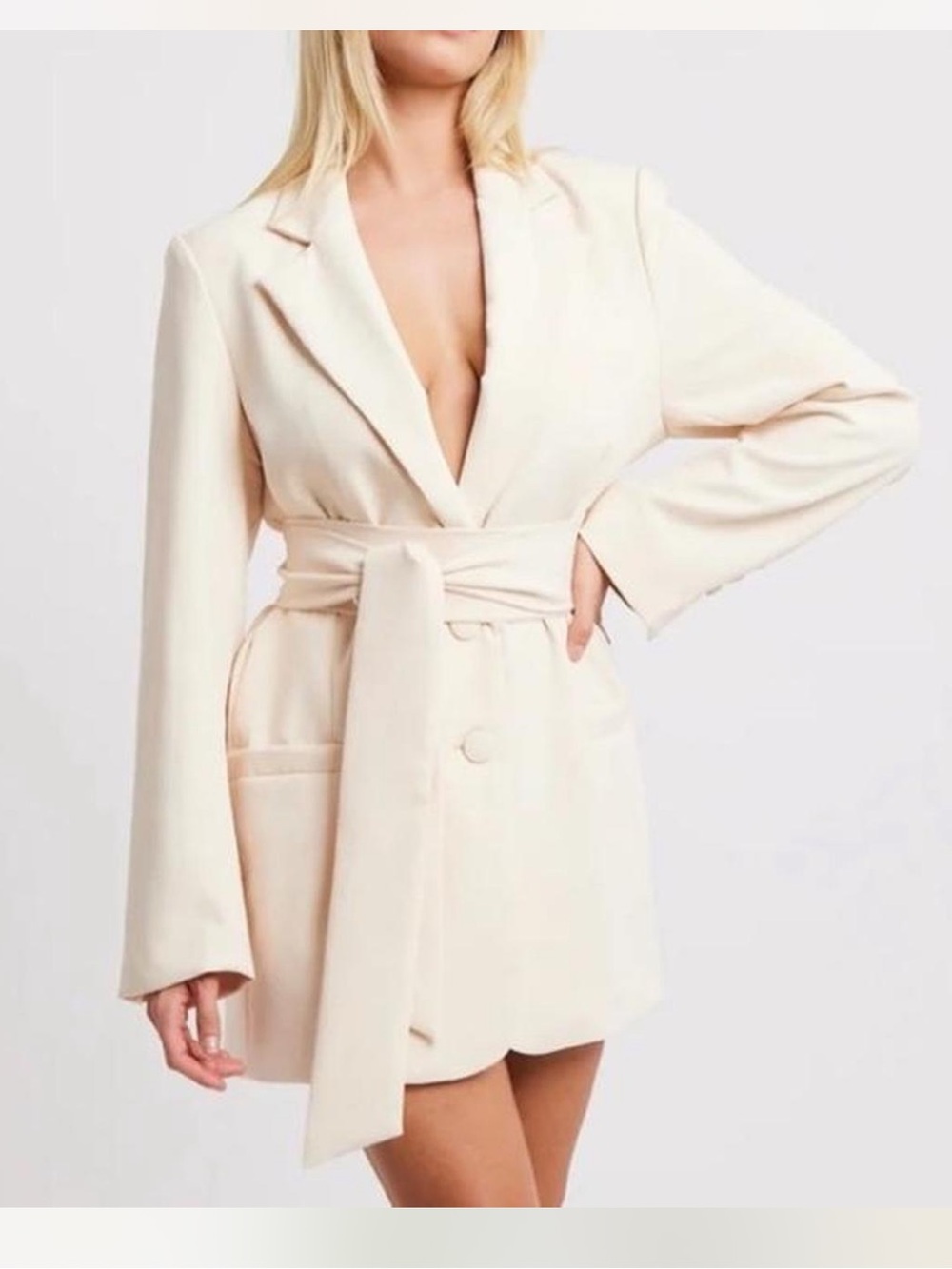 Because of Alice Belted Cream Blazer Dress